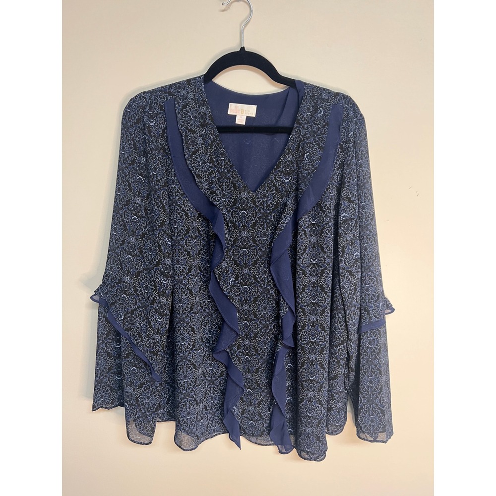Belle by Kim Gravel Blue Patterned Blouse Women's Size XL‎